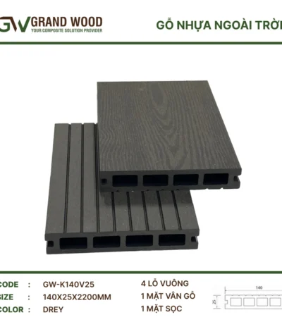 Sàn gỗ ngoài trời Grand Wood GW-K140V25 Grey