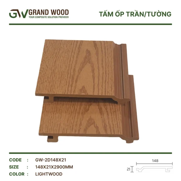 Tấm ốp gỗ nhựa Grand Wood GW-2D148x21 Light Wood
