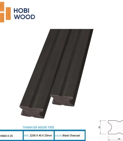 Thanh đà gỗ nhựa ngoài trời Hobi Wood HB40X25