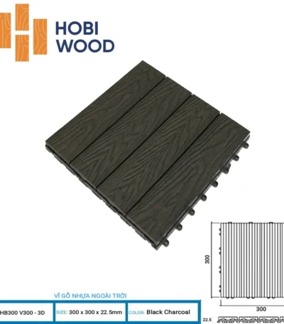 Vỉ Gỗ Nhựa Hobi Wood 3d Hb300v300 Black Charcoal