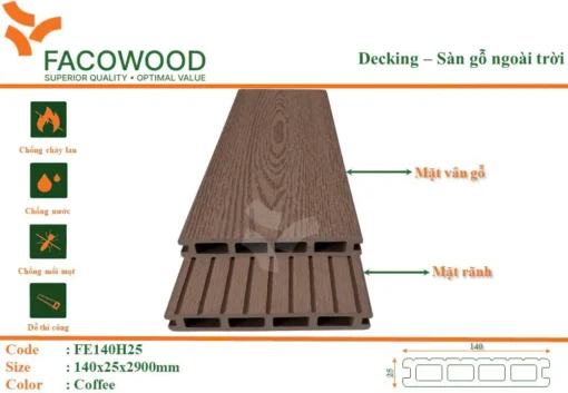 Sàn Gỗ Ngoài Trời Facowood Fe140h25 Coffee