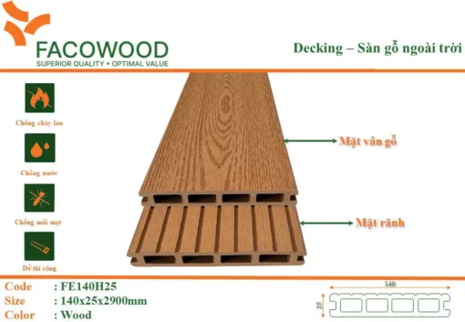 Sàn Gỗ Ngoài Trời Facowood Fe140h25 Wood