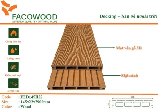 Sàn Gỗ Ngoài Trời Facowood Fed145h22 Wood