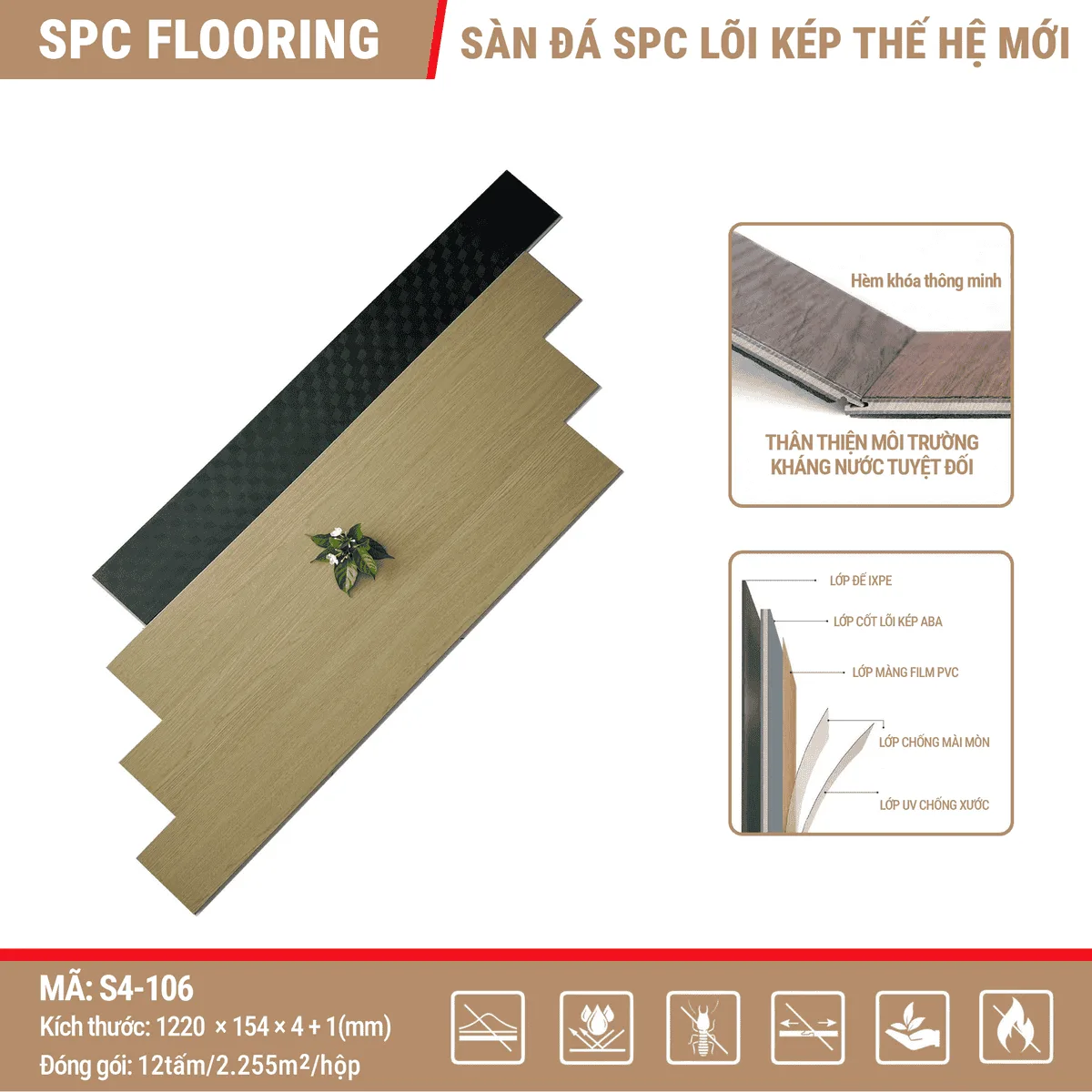 Sàn Nhựa Hèm Khóa Spc Lõi Kép Aba S4 106