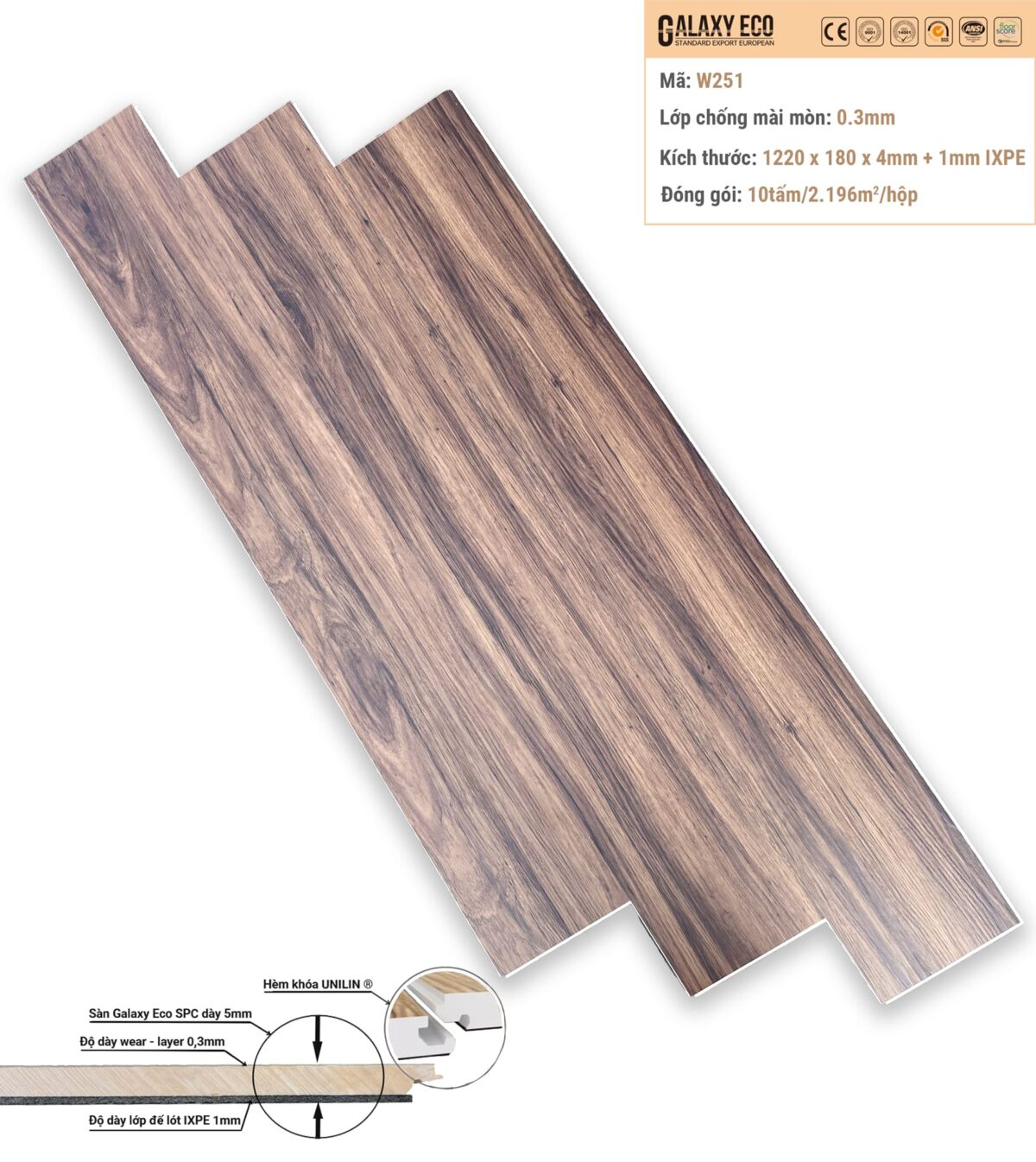 Sàn Nhựa Hèm Khóa Galaxy Eco Premium W251