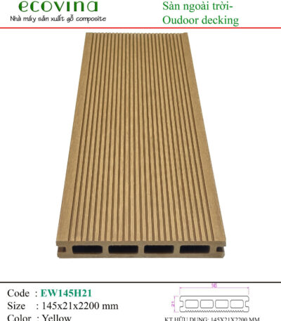 Sàn Gỗ Ngoài Trời Ecovina 4 Lỗ Vuông 3d Ew145h21 Yellow