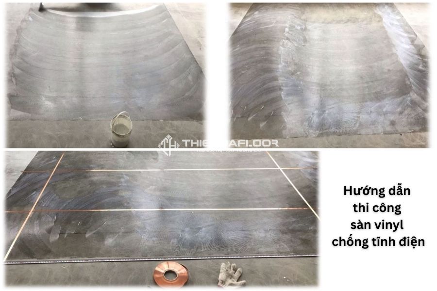 Hướng dẫn thi công sàn vinyl chống tĩnh điện 11 Trải Keo Lên Mặt Nền