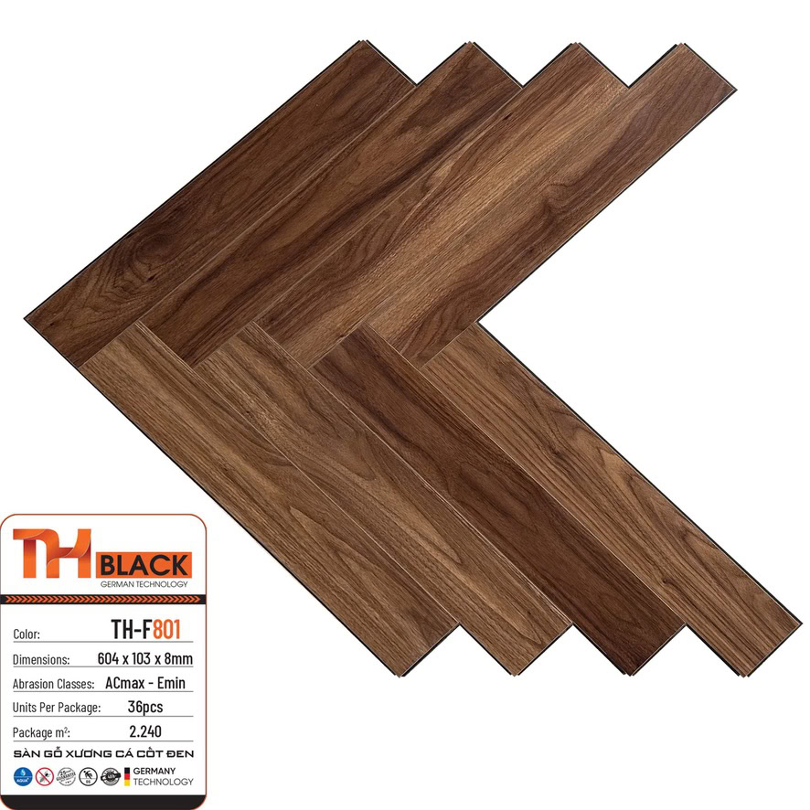 Sàn Gỗ Thblack Xương Cá 8mm Th F801