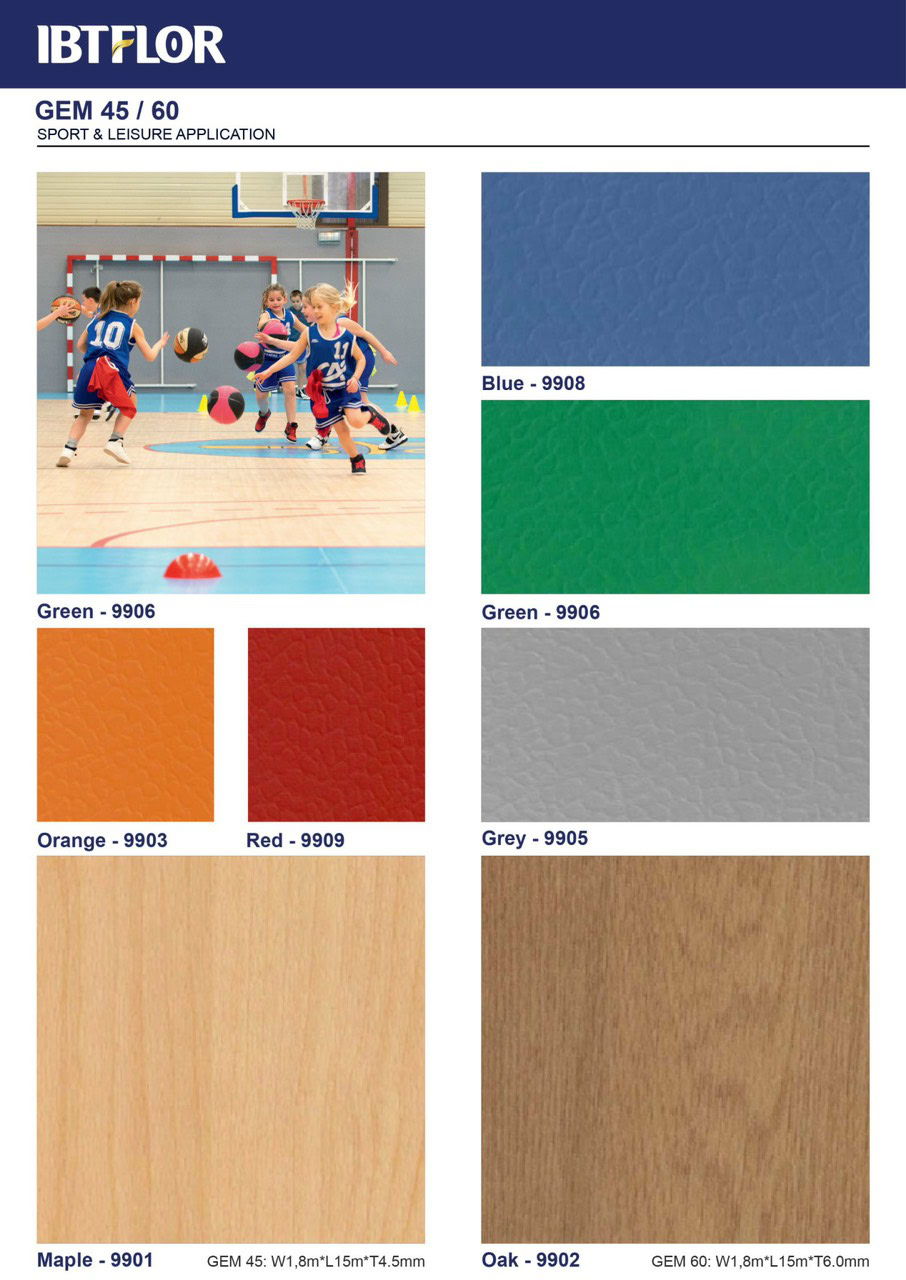 Thi công sàn vinyl thể thao IBTFLOR cho nhà thi đấu 700m² tại huyện KBang - Gia Lai 8 Bảng màu sàn vinyl thể thao IBTFLOR