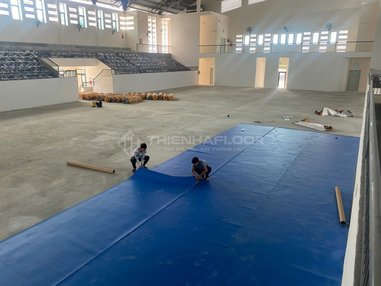 Thi công sàn vinyl thể thao IBTFLOR cho nhà thi đấu 700m² tại huyện KBang - Gia Lai 9 Thi Công Sàn Thể Thao Ibtflor